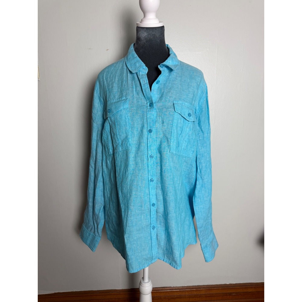 Orvis Womens Linen Button Down Long Sleeve Shirt lagenlook euro summer size 16